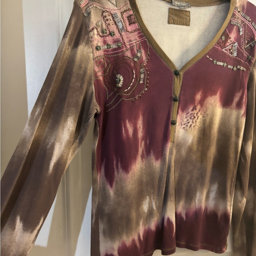 Marc Aurel Tie-Dye Long Sleeve Top sz 42/ XL - Picture 3 of 6